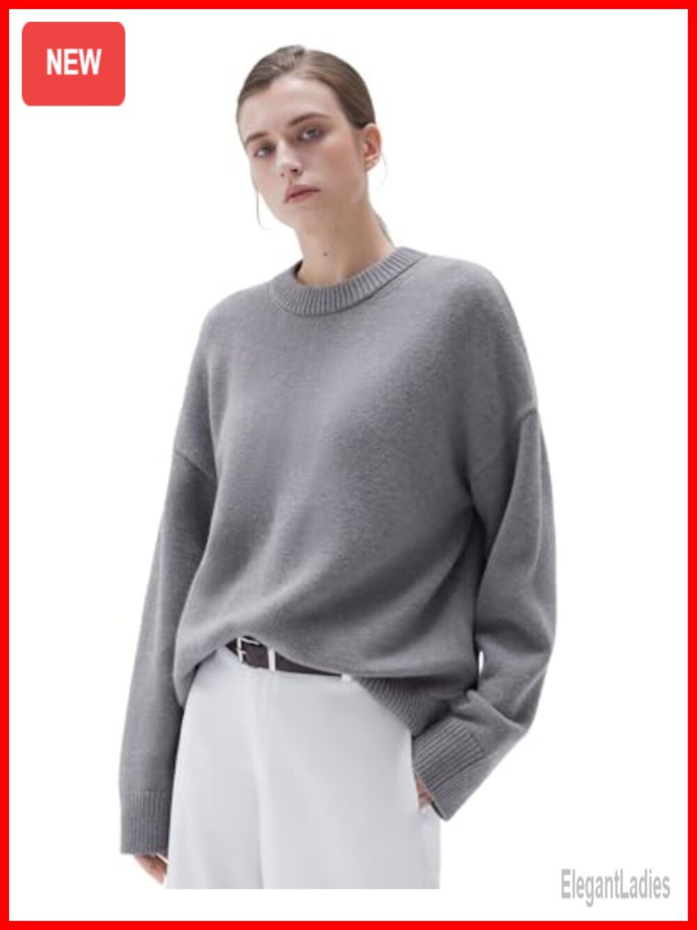 Cashmere Blend Oversized Crew Neck Long Sleeve Pullover Sweater